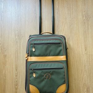 LL Bean Rolling Luggage Suitcase On Wheels Leather Trim Vintage  20 x 14 x 10